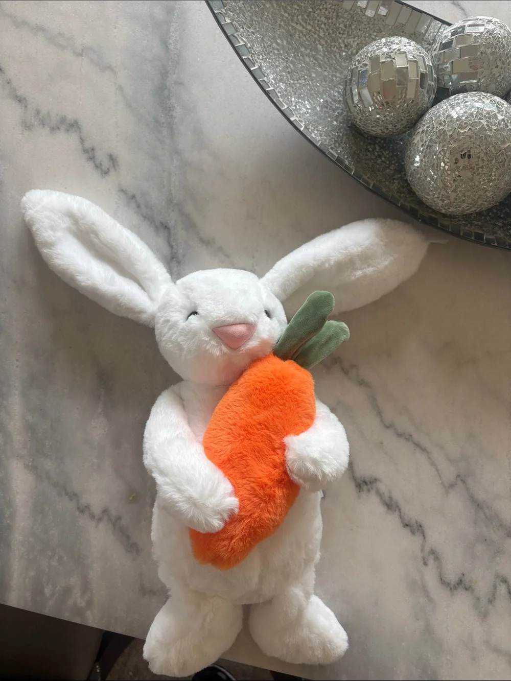 White Plush Bunny Toy with Orange Carrot - Soft Small Pet Plush
